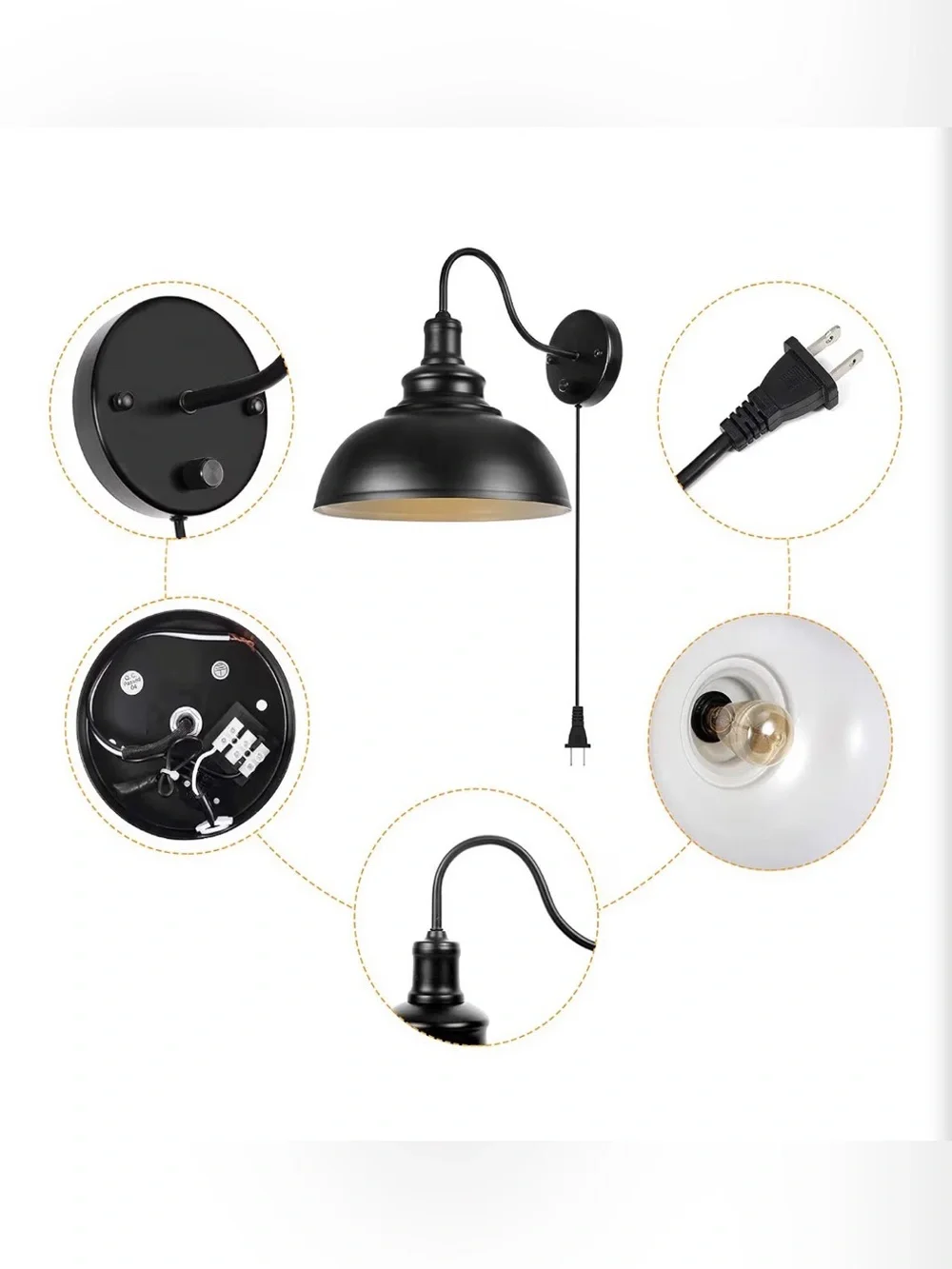 Gooseneck Wall Lamp Black Industrial Vintage Farmhouse Wall Sconce